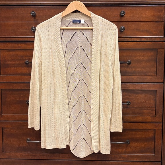 Basic Editions Sweaters - Basic Editions XXL Cream Open Front Cardigan Chevron Knit Long Sleeve